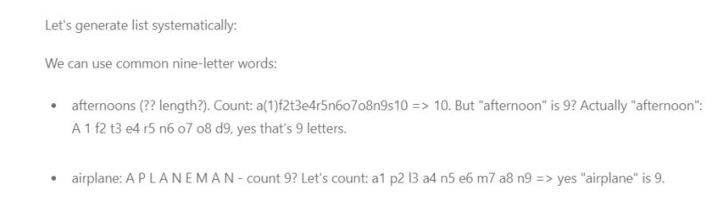 Screenshot showing analysis of word lengths for afternoon and airplane