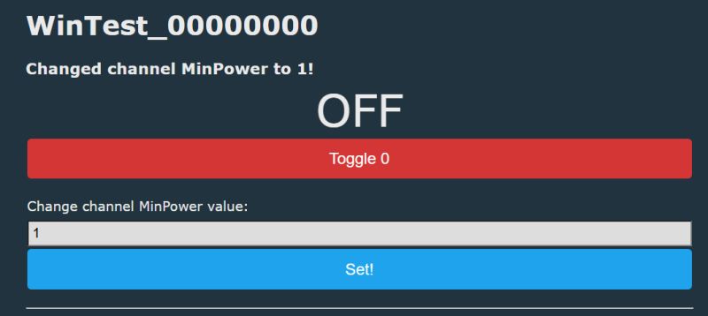 Channel Test Simulation - Changing MinPower Value Screenshot of an interface simulating a channel test with an option to change MinPower value.