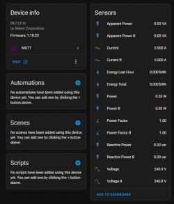 Screenshot of the BK7231N device info panel in Home Assistant.