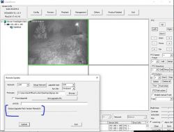 Screen z oprogramowaniem do kamer pokazujący błąd niezgodności wersji pakietu aktualizacji.
