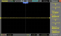 Signal Waveform on Hantek Oscilloscope Oscilloscope screen displaying signal waveform with annotated voltage values.