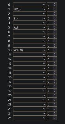Interface showing 26 numbered channels with labels and numeric values