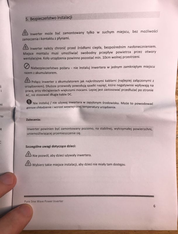 Instrukcja bezpieczeństwa instalacji inwertera.