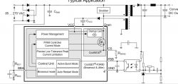 Schemat aplikacji typowej układu zasilania CoolSET F3R80.