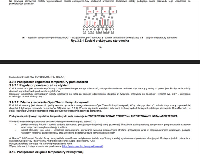 Schemat z zaciskami elektrycznymi sterownika oraz instrukcja podłączenia regulatorów i czujników do kotła.