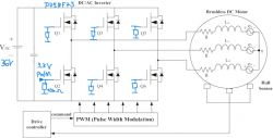 Schemat sterownika silnika BLDC z tranzystorami MOSFET.