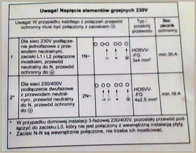 Podłączenie kuchenki Amica PI6540PTU - czy L3 do wolnej fazy?