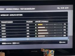 Ekran telewizora z menu testu sygnału dekodera nc+