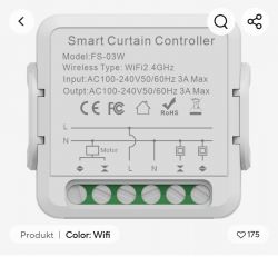 Smart Curtain Controller module with technical specifications.