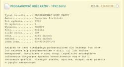 Zrzut ekranu z opisem książki Programować może każdy w formacie DJVU