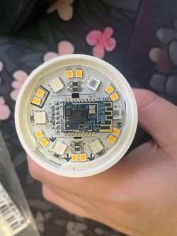 Interior of Smart Bulb with RDA 5981AM Module View of the inside of a smart bulb with an exposed RDA 5981AM module.