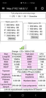Huawei B818 + CyberTech antena zewnętrzna: Słaby sygnał na pasmach B3 i B1 - Orange