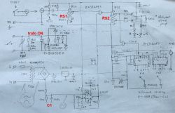 Sketch of an electronic circuit diagram for a welder controller with labeled components on paper.