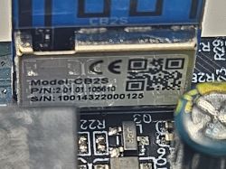 Close-up of a circuit board with a CB2S module and electronic components.