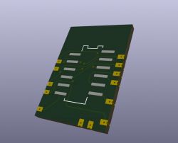 3D model of CB2S/WB2S adapter showing traces and solder points.