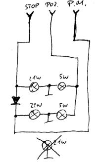 Żarówka pozycji/stop jako przeciwmgielne. Odłączanie sygnałów.