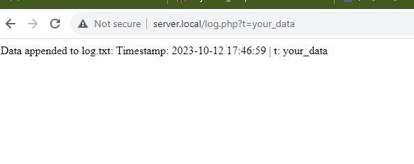 Webpage with Data Appended Message Screenshot of a webpage showing a message about data appended to a file.