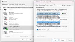 Zrzut ekranu ustawień audio komputera z zaznaczoną opcją wyjścia Realtek Digital Output.
