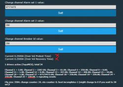 Screenshot showing a user interface with channel values and set buttons.