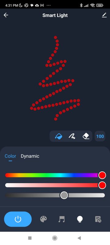 WS2812 App Interface with Tree App screen for controlling WS2812 LED lights with a red tree graphic.