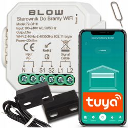 Sterownik bramy WiFi BLOW z aplikacją Tuya na ekranie smartfona