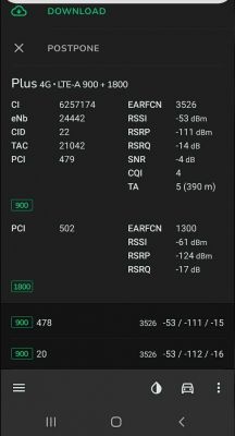 Parametry sieci LTE wyświetlane na ekranie smartfona.