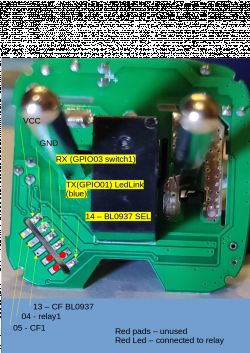 Circuit Board in Disassembled Smart Socket Close-up of a circuit board in a smart socket with labeled components and connections.