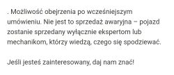 Tekst ogłoszenia o sprzedaży pojazdu skierowany do ekspertów lub mechaników