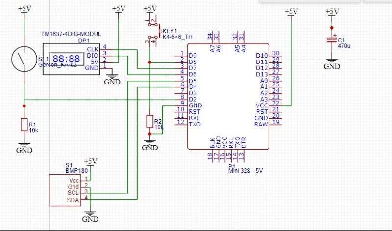 Schemat elektroniczny licznika rowerowego z Arduino i wyświetlaczem TM1637