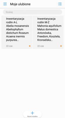 Zrzut ekranu aplikacji Notatnik z dwoma notatkami na ekranie 