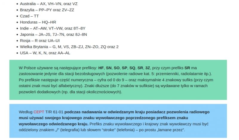 Lista prefiksów radiowych dla różnych krajów oraz zasady używania prefiksów w Polsce.