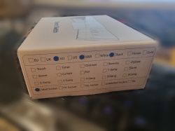 Smart switch box with marked configuration options White box for smart touch switch with configuration options chart on the side