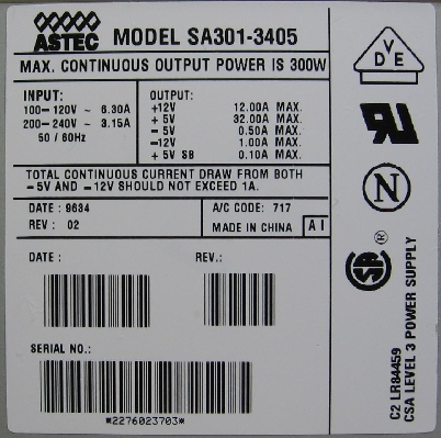 ASTEC model: SA301-3405 - Jak uruchomić ten zasilacz AT ?