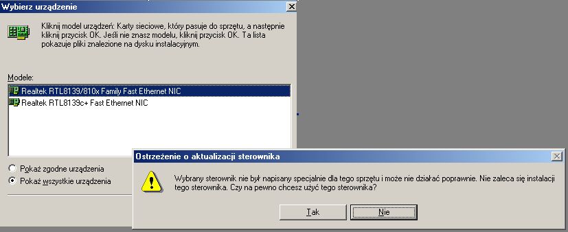MSI KT6-V - problem z instalacją karty sieciowej w win me