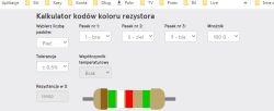 Pięciopaskowy kalkulator kodów kolorów rezystora z ustawionymi wartościami