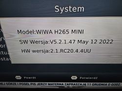 System screen of WIWA H265 MINI showing SW and HW version information