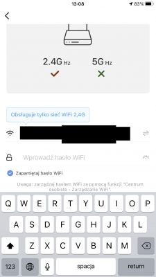 2.4 GHz Wi-Fi Pairing Screen Wi-Fi pairing screen indicating support for 2.4 GHz.