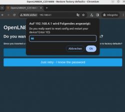 Device configuration reset dialog box in the browser.
