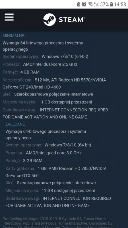 Nowy laptop z minimum, 8GB RAM, 3.0 GHz procesor, 1 GB VRAM karty graficznej.