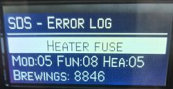 Heater fuse Error on Siemens Coffee Machine Coffee machine Siemens display showing Heater fuse error.