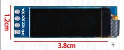 OLED display 128x32 measuring 1.2 cm x 3.8 cm.