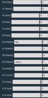 Port Configuration for Relay and Actuator Screenshot of configuration settings for relay and ball valve actuator with port values.