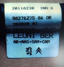 Naklejka z wiązki przewodów z oznaczeniami w samochodzie Peugeot 3008.