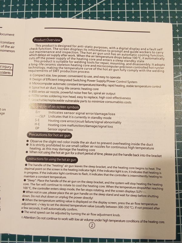 Instrukcja użytkowania gorącego powietrza z opisem funkcji i ostrzeżeniami