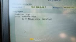 Zrzut ekranu z błędem sterownika w diagnostyce VAG.