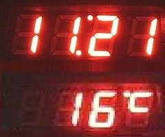 Red LED display shows time 11:21 and temperature 16°C