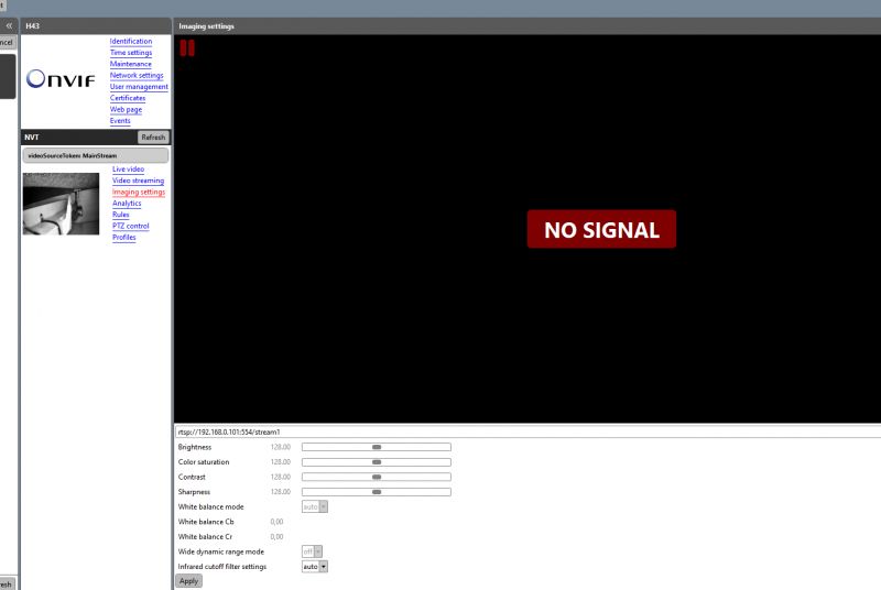 Ekran z oprogramowania do zarządzania kamerą IP z widocznym komunikatem 