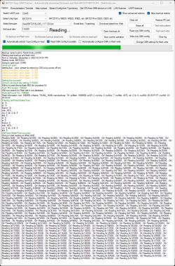BK7231N Easy UART Flasher Screenshot Screenshot of the BK7231N Easy UART Flasher tool with operational log of a flashing process on a processor.