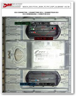 BOSCH ECU connectors with labeled signal and power pins.