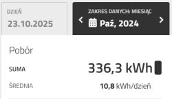 Zrzut ekranu pokazujący zużycie energii elektrycznej w październiku 2024 r.